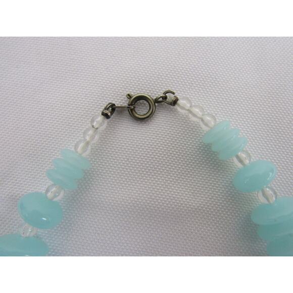 Blue Pearl Necklace Minimalist Neutral Clear Bead 29" Boho Cottagecore - Picture 3 of 5